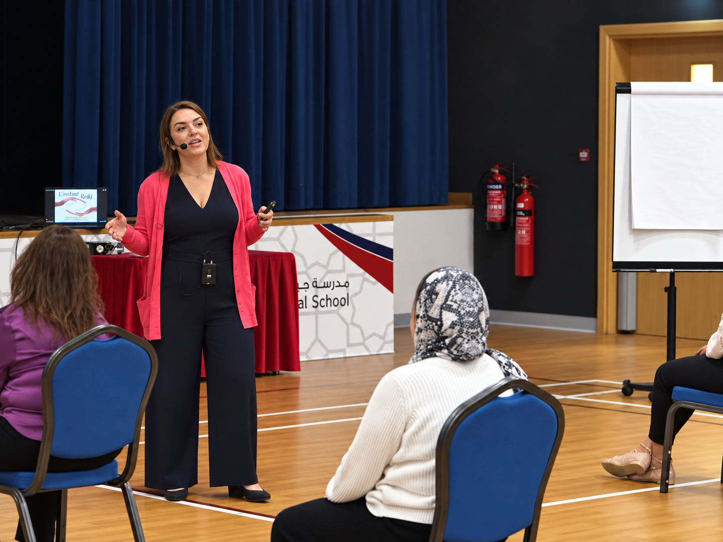 Suha interacting with a corporate wellness group