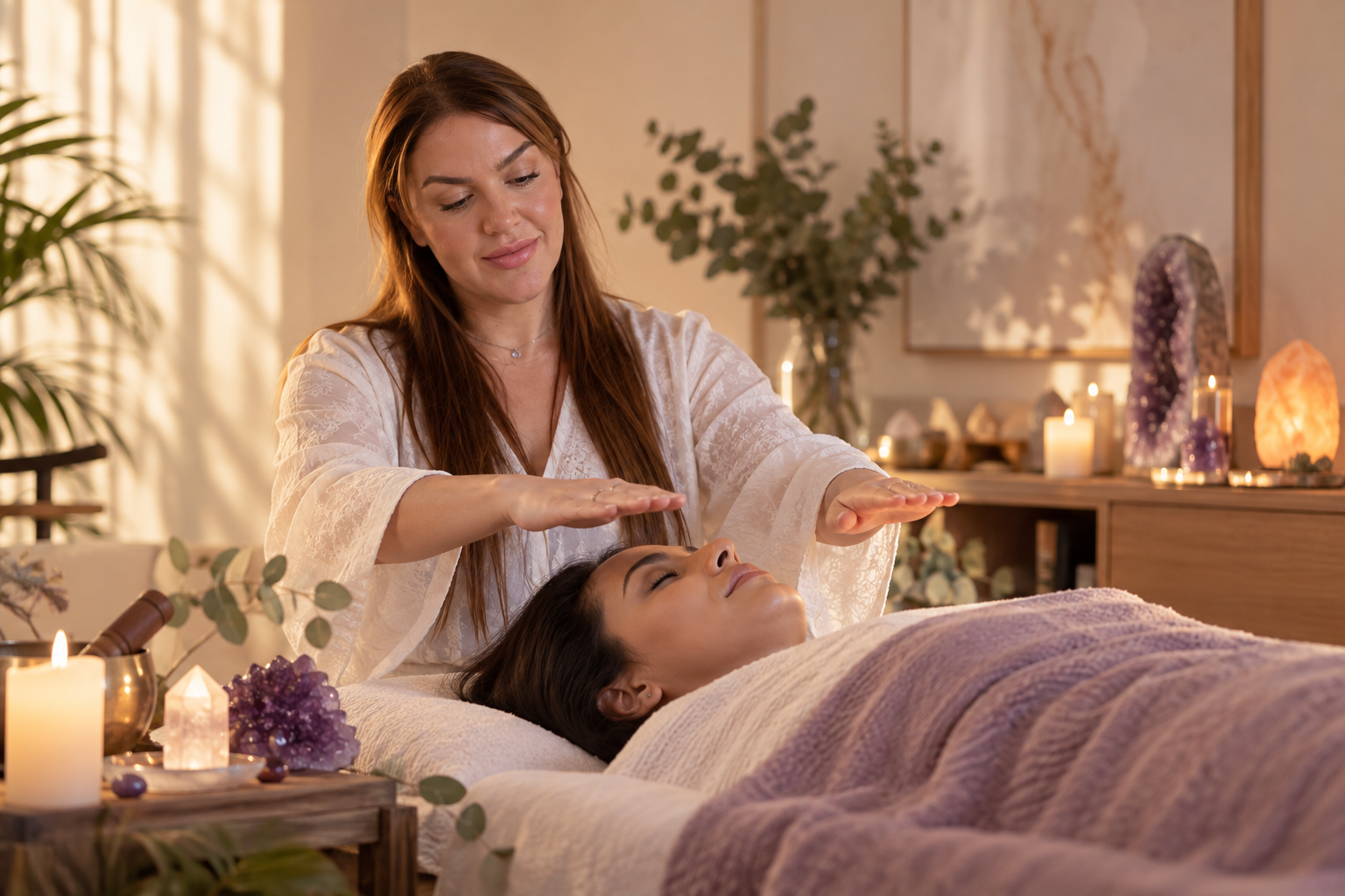 Reiki therapy session with Suha